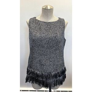 Sail to Sable Black & White Tweed Fringe Sleeveless Top